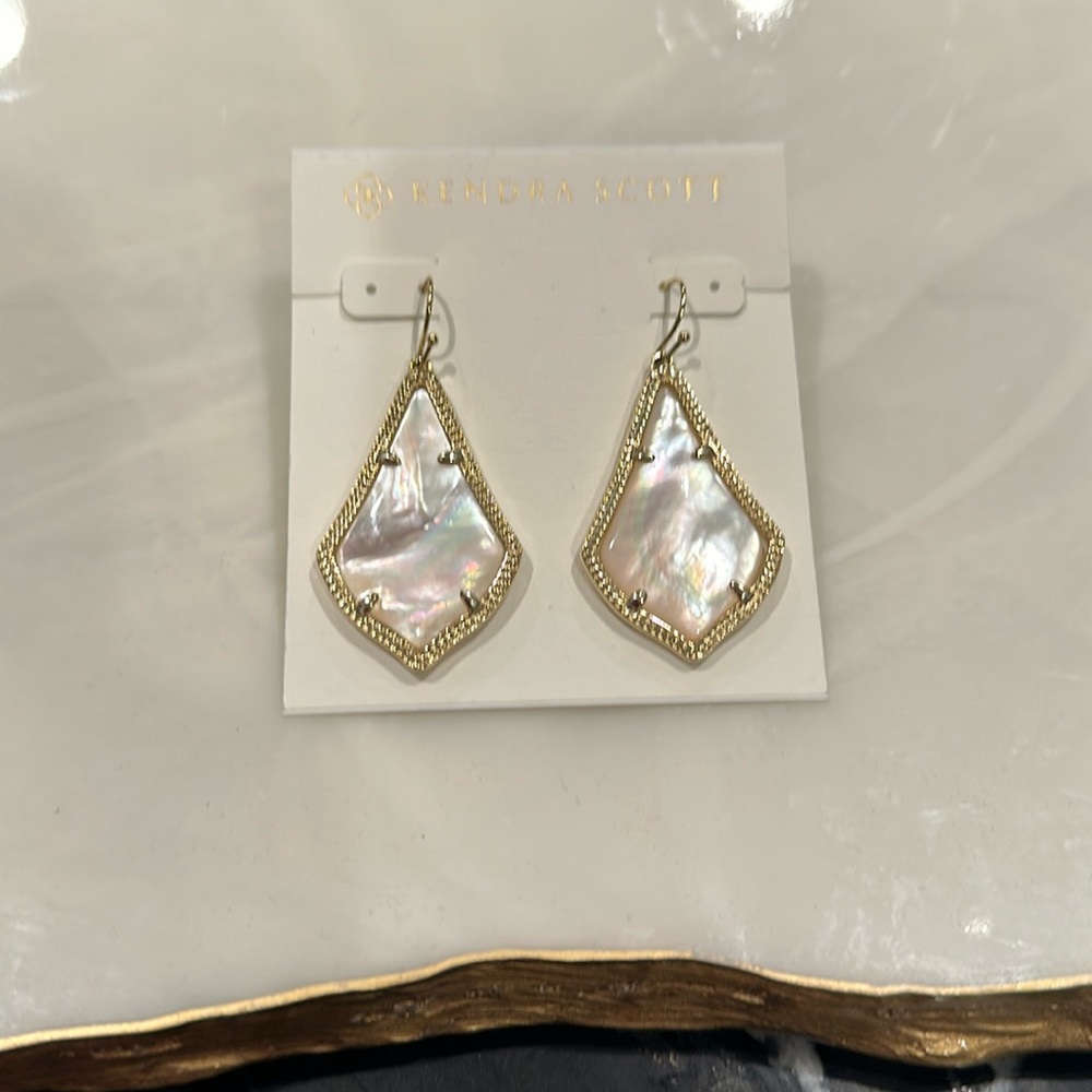 Kendra Scott gold mother of pearl drop earrings